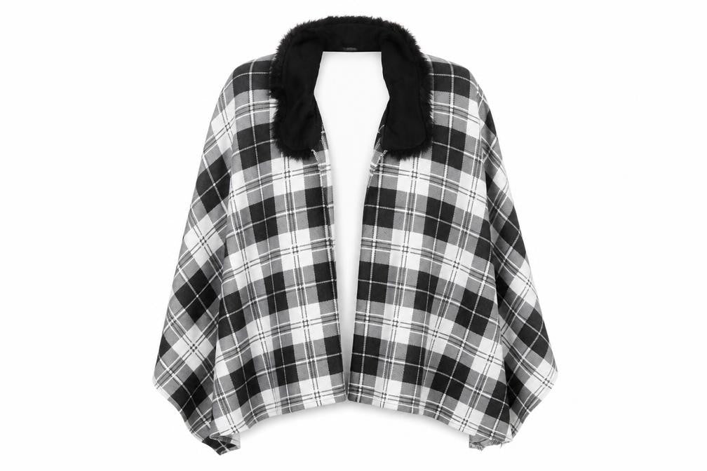 Charmine Womens Black Check Polyester Shawl/Wrap - Collared