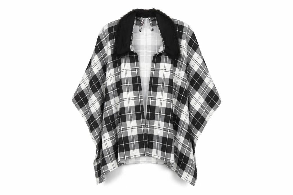 Charmine Womens Black Check Polyester Shawl/Wrap - Collared