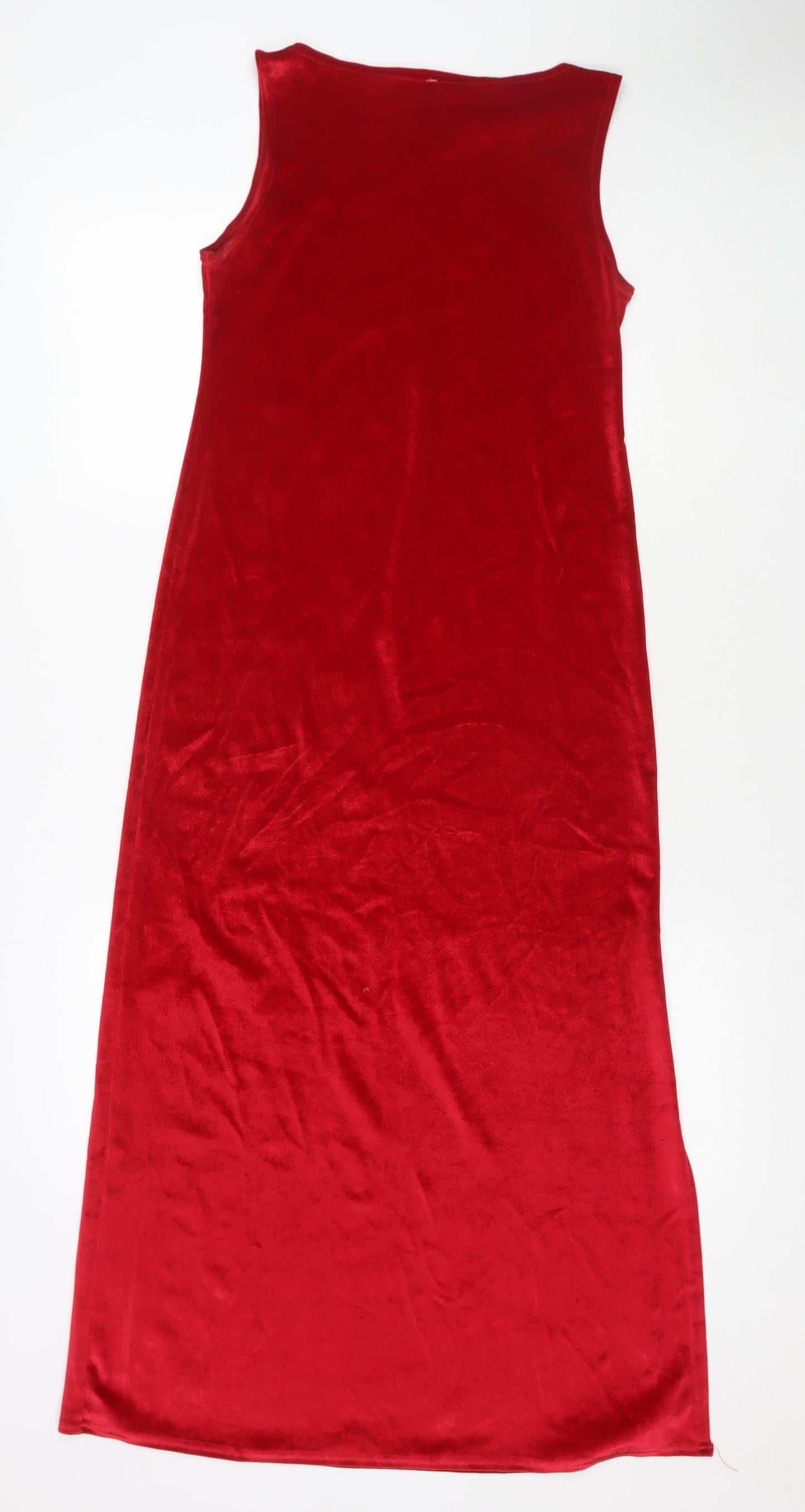 Made in U.K. Womens Red Polyester Maxi Size XS Round Neck Pullover - Side Slit(s)
