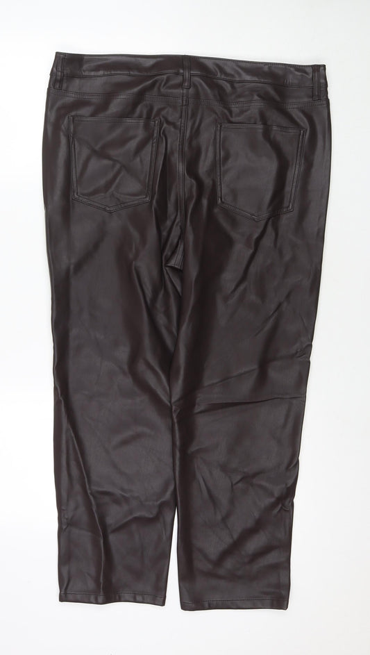 Marks and Spencer Womens Brown Polyester Trousers Size 18 L25 in Regular Zip - Short