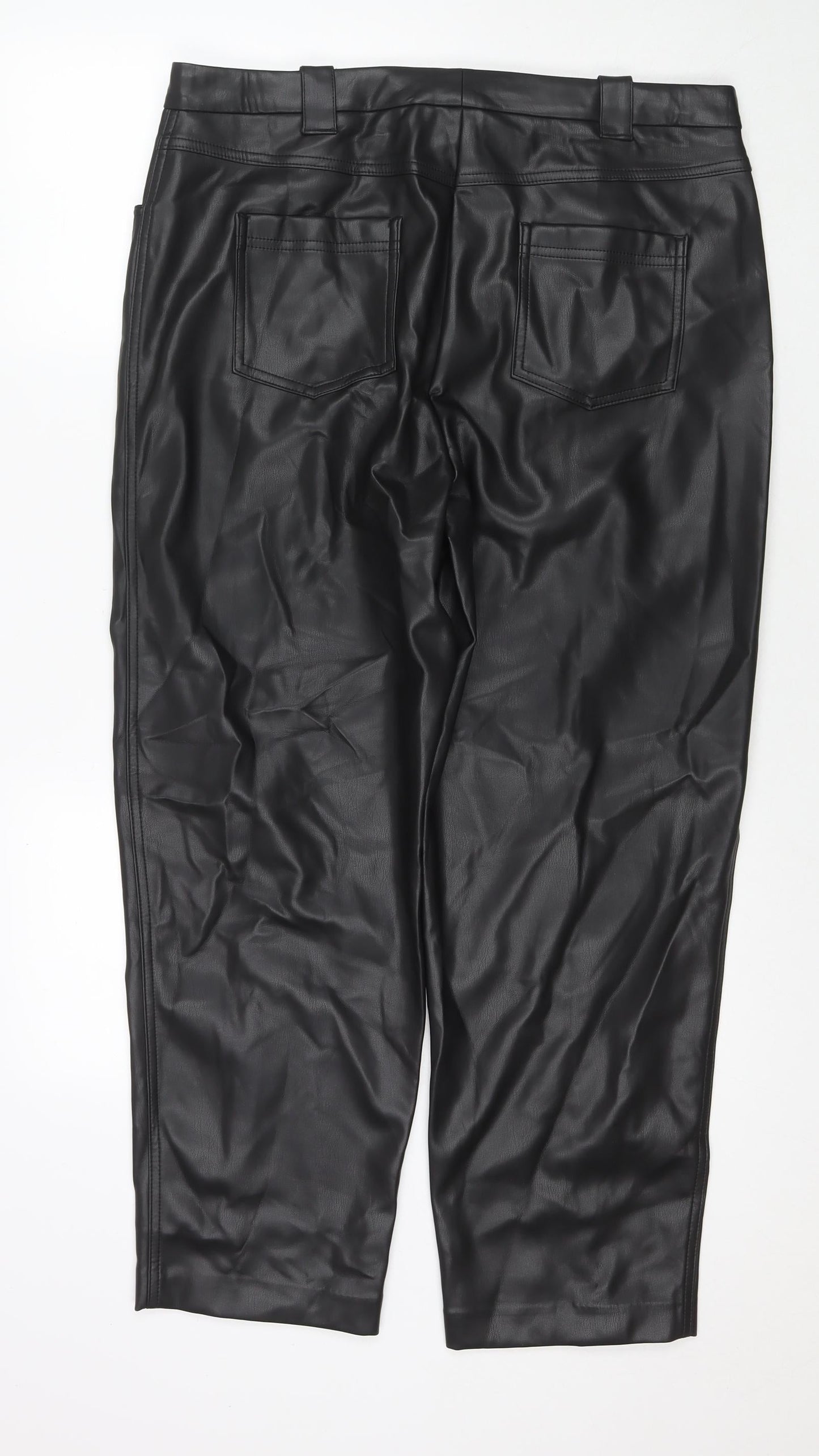 Marks and Spencer Womens Black Polyester Trousers Size 18 L26 in Regular Zip