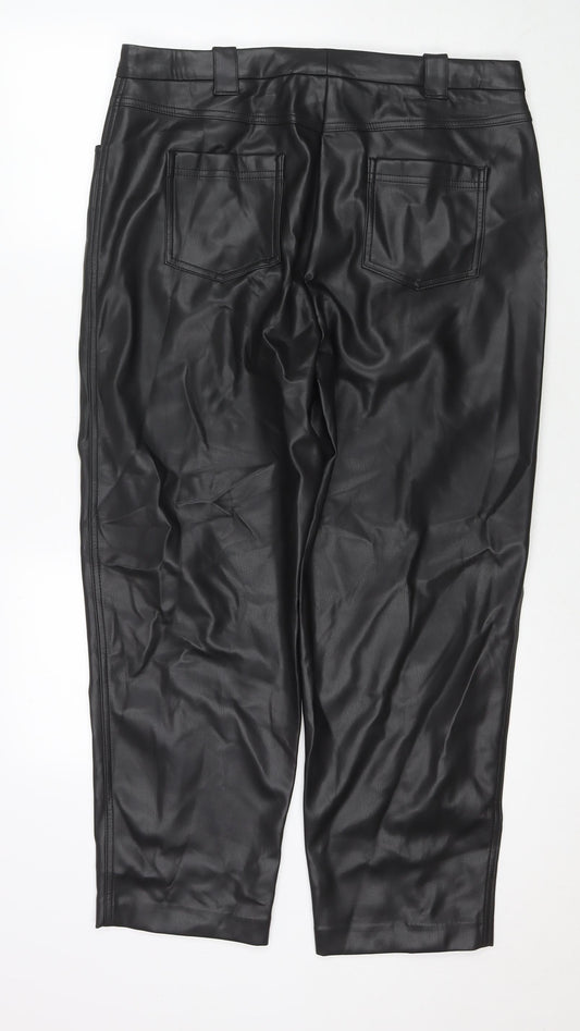 Marks and Spencer Womens Black Polyester Trousers Size 18 L26 in Regular Zip