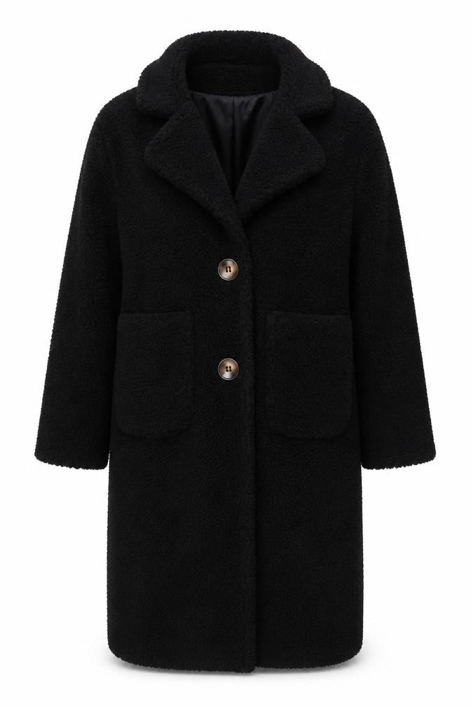 PRETTYLITTLETHING Womens Black Overcoat Coat Size 4 Button