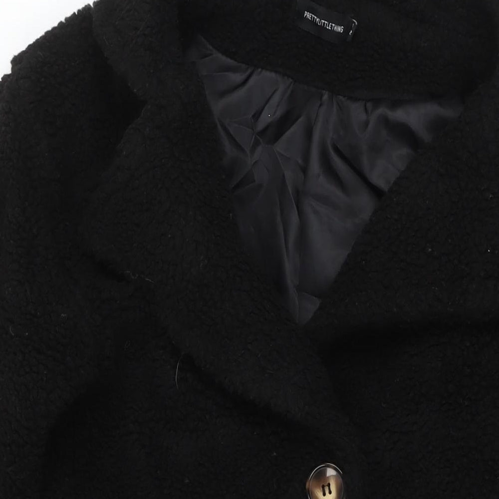 PRETTYLITTLETHING Womens Black Overcoat Coat Size 4 Button