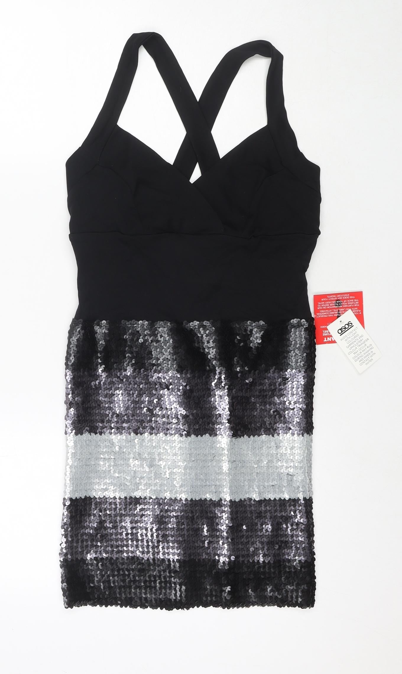 ASOS Womens Black Polyester Mini Size 12 V-Neck Pullover - Sequin Detail