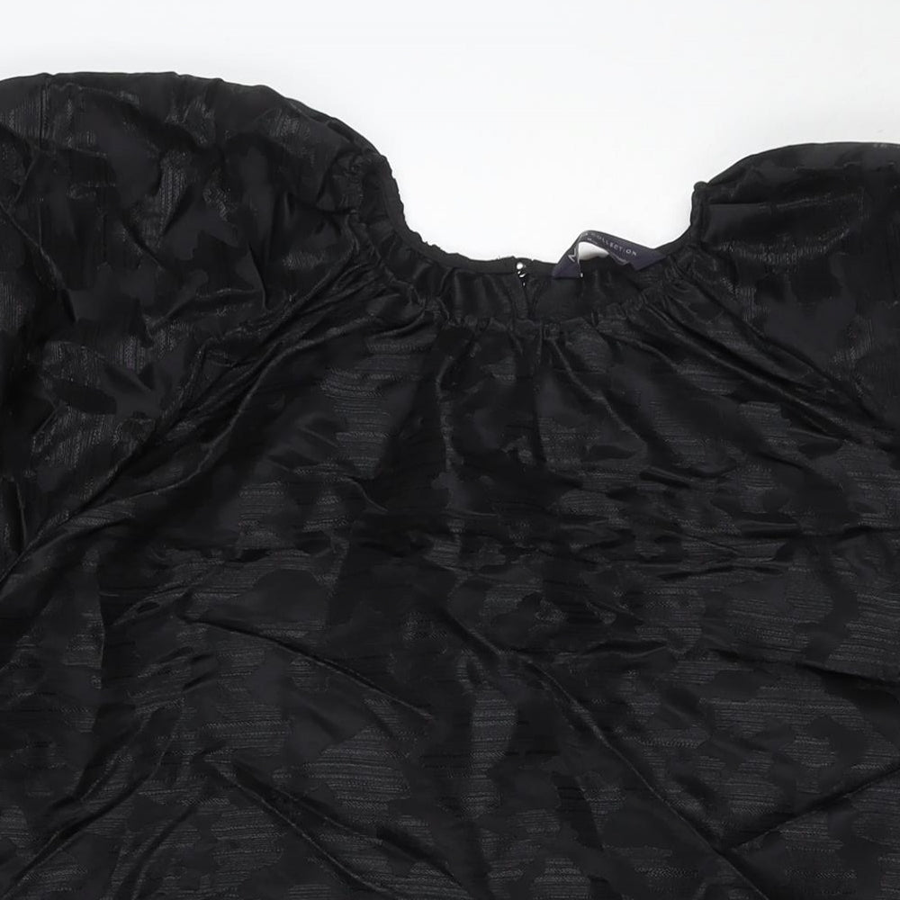 Marks and Spencer Womens Black Polyester A-Line Size 16 Round Neck Button