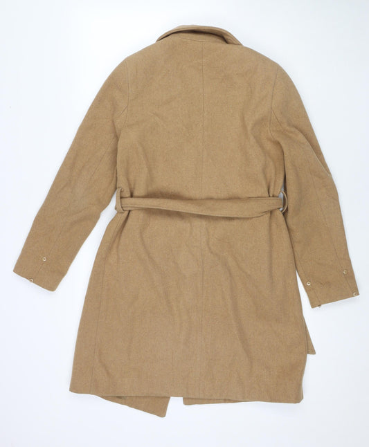 New Look Womens Brown Pea Coat Coat Size 10 Tie