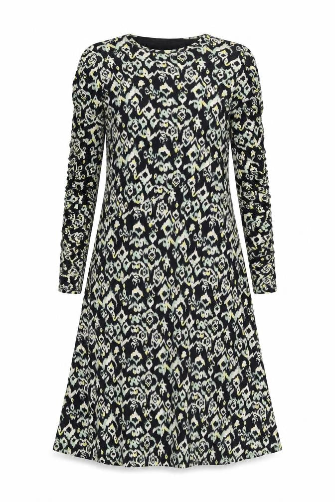 Marks and Spencer Womens Black Geometric Polyester A-Line Size 10 Round Neck Pullover