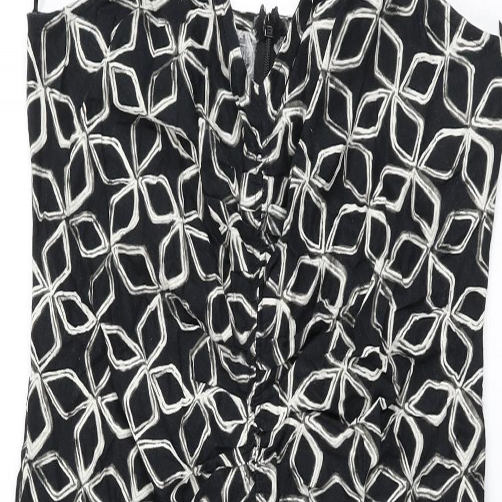 Marks and Spencer Womens Black Geometric Viscose A-Line Size 10 V-Neck Zip