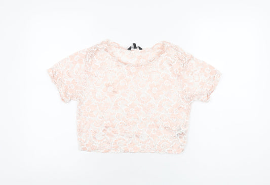 Candy Couture Girls Pink Floral Polyester Cropped T-Shirt Size 15 Years Round Neck Pullover