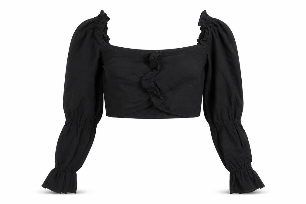 PRETTYLITTLETHING Womens Black Polyester Cropped T-Shirt Size 10 Square Neck