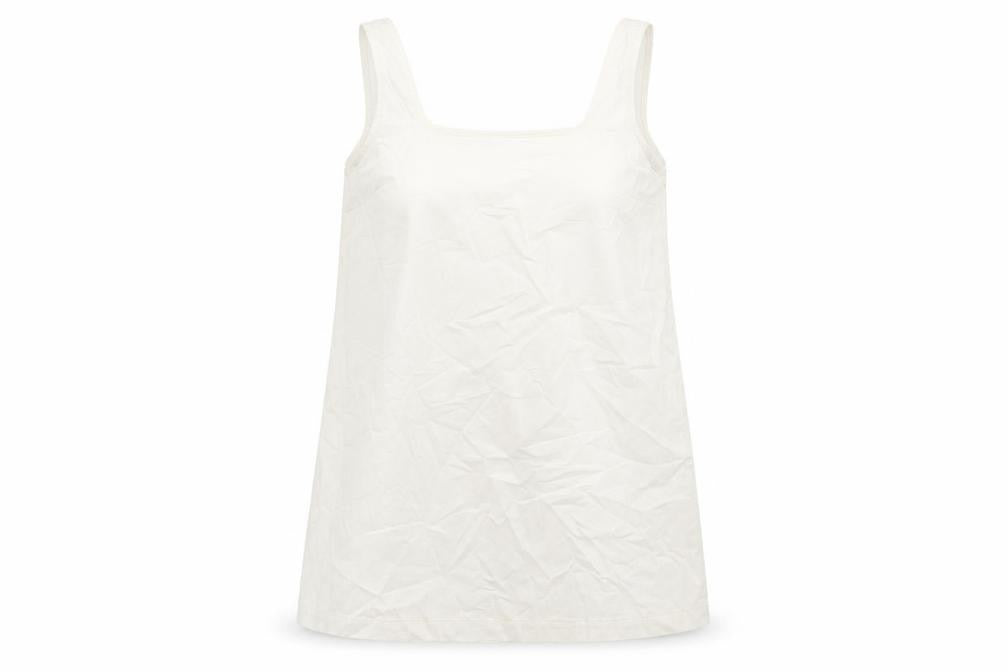 Front view of ASOS women’s ivory cotton shift, size UK 16, square neck zip