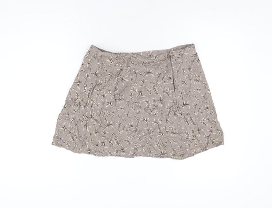 DIANA Womens Brown Floral Acetate Mini Skirt Size 14 Zip