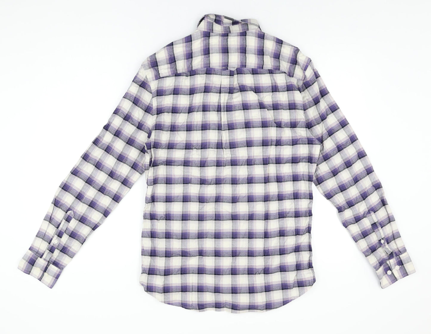 Marks and Spencer Mens Purple Plaid Cotton Button-Up Size S Collared Button