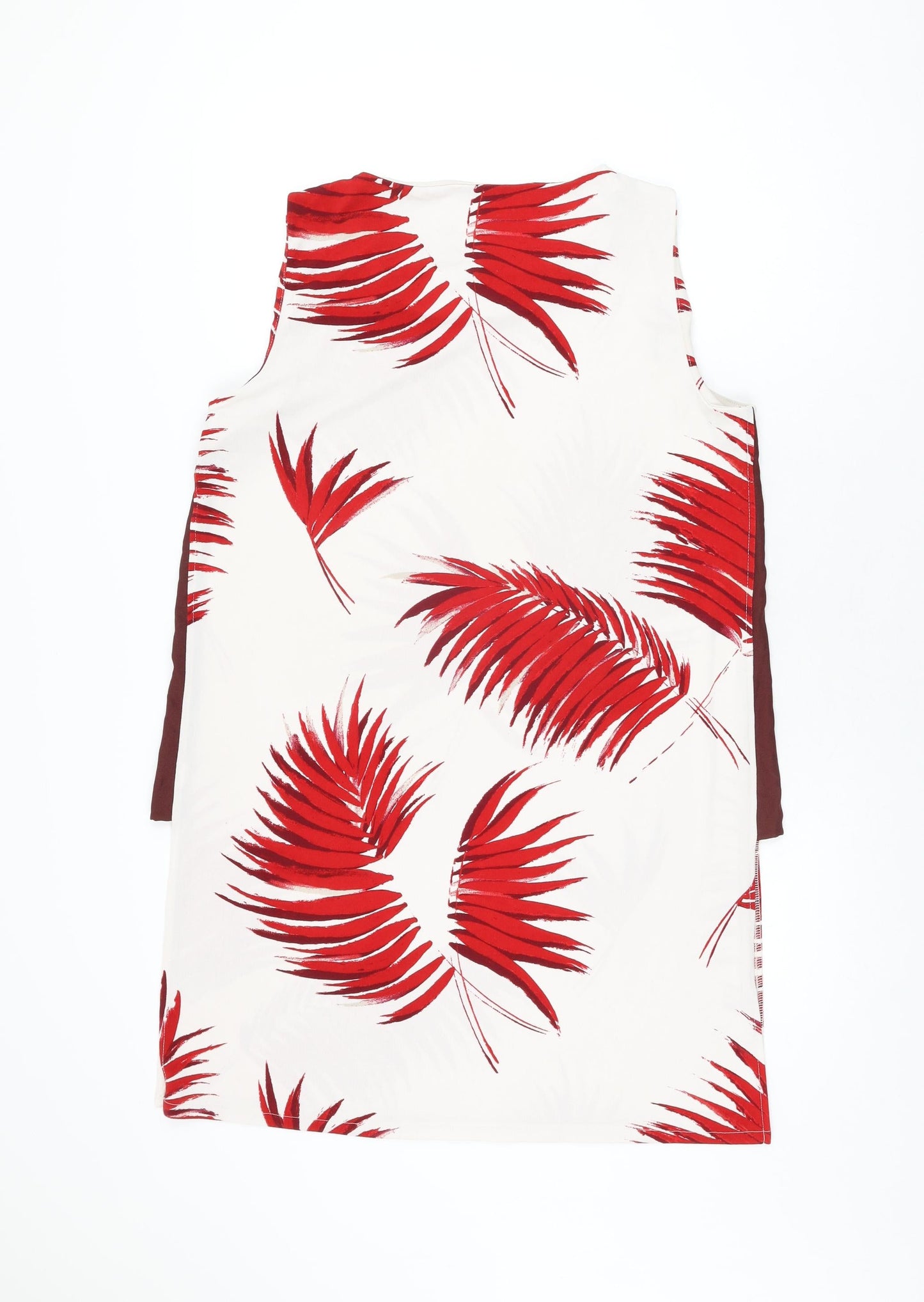 NEXT Womens White Geometric Polyester Basic T-Shirt Size 14 Round Neck - Leaf Print