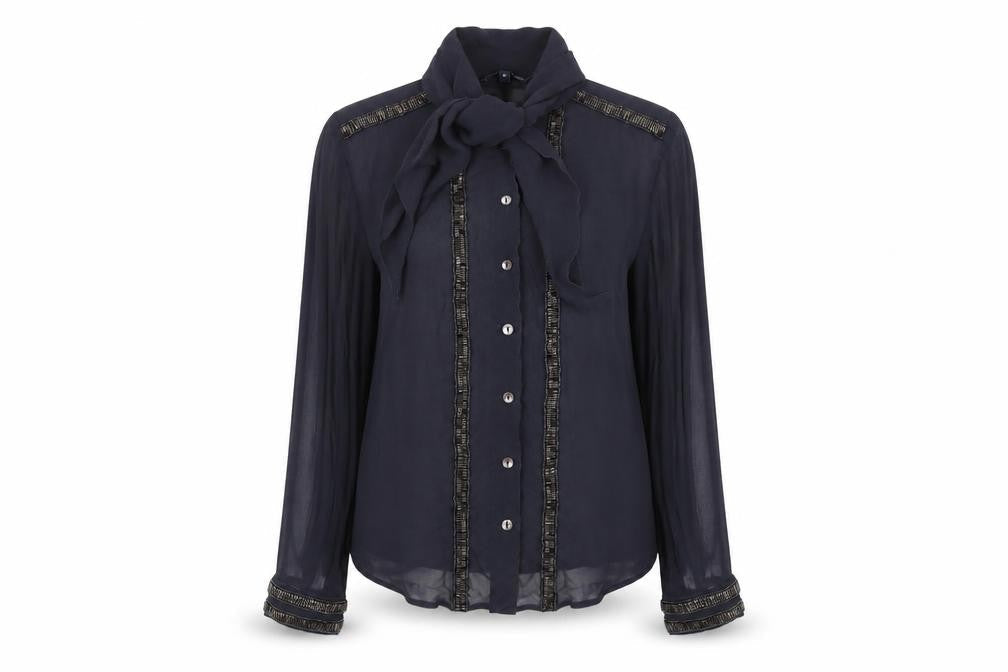 Womens UK Size 6 French Connection Grey Silk Button-Up