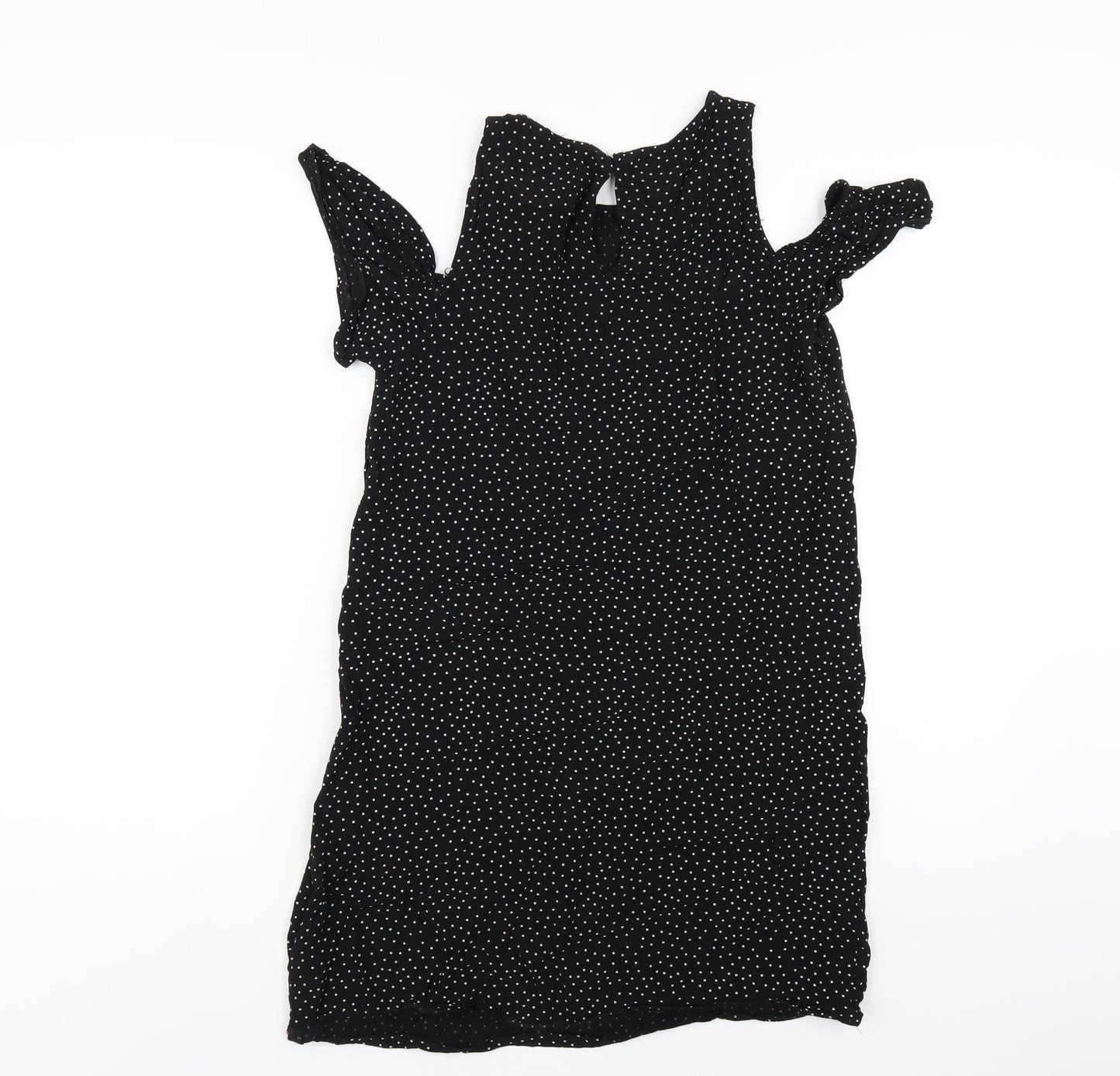 New Look Womens Black Viscose A-Line Size 10 Round Neck Button - Cold Shoulder