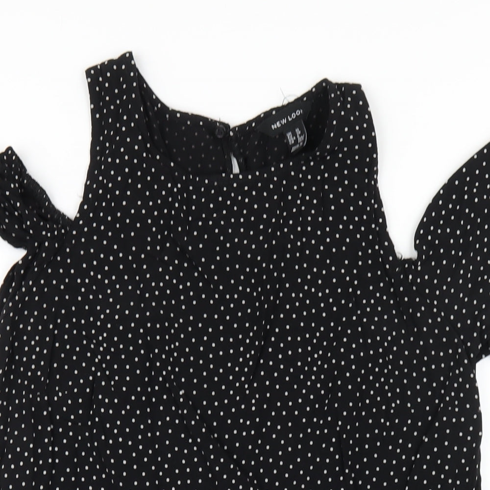 New Look Womens Black Viscose A-Line Size 10 Round Neck Button - Cold Shoulder