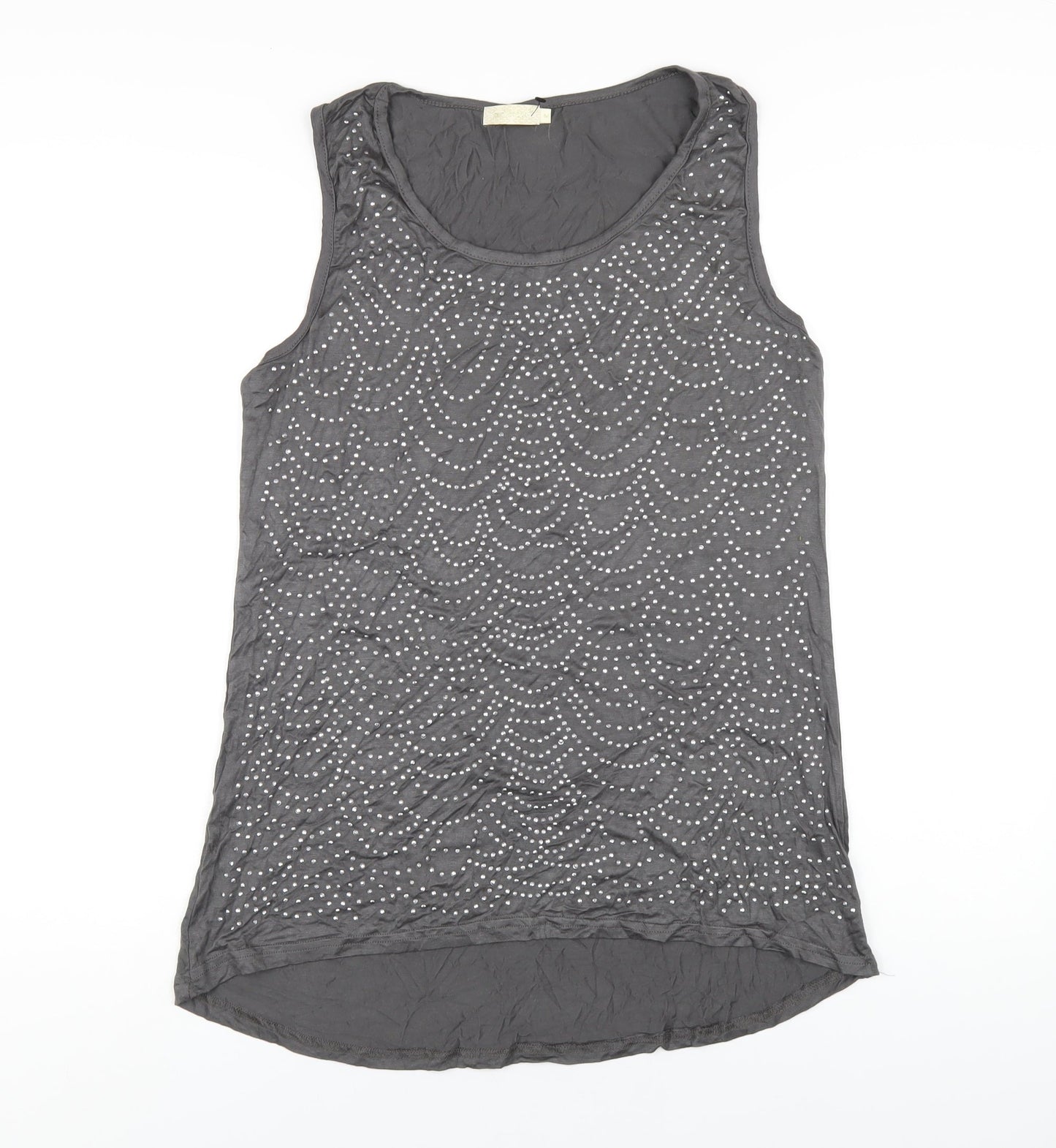 QED London Womens Grey Viscose Basic Tank Size M Round Neck - Studded
