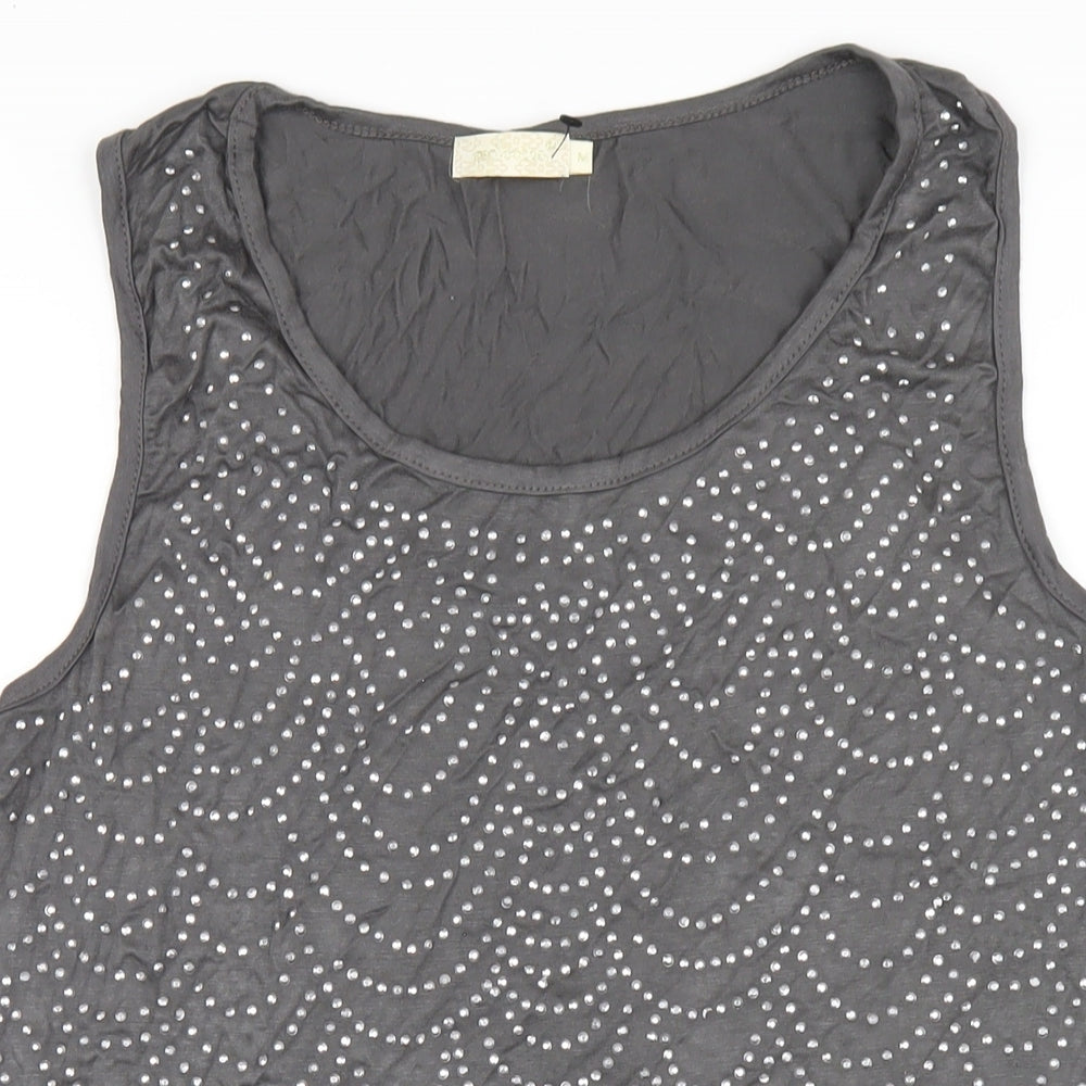 QED London Womens Grey Viscose Basic Tank Size M Round Neck - Studded