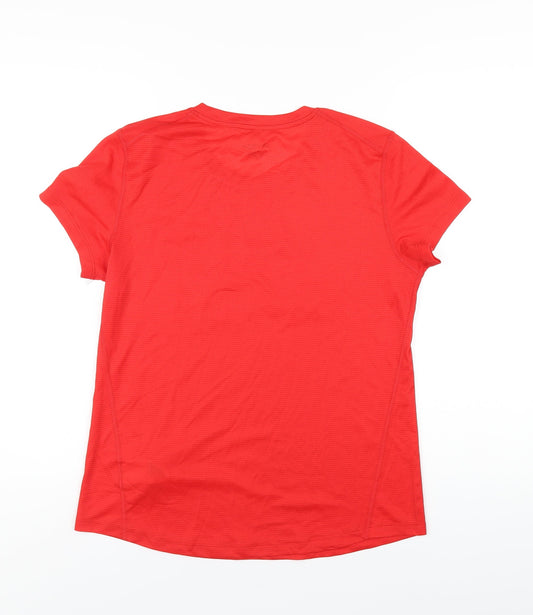 Saucony Womens Red Polyester Basic T-Shirt Size L Round Neck Pullover