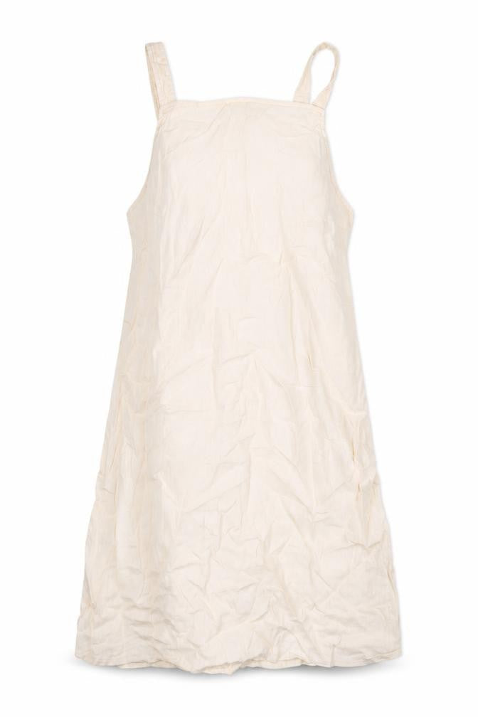 Front view of ASOS women’s beige linen a-line, size UK 10, square neck zip