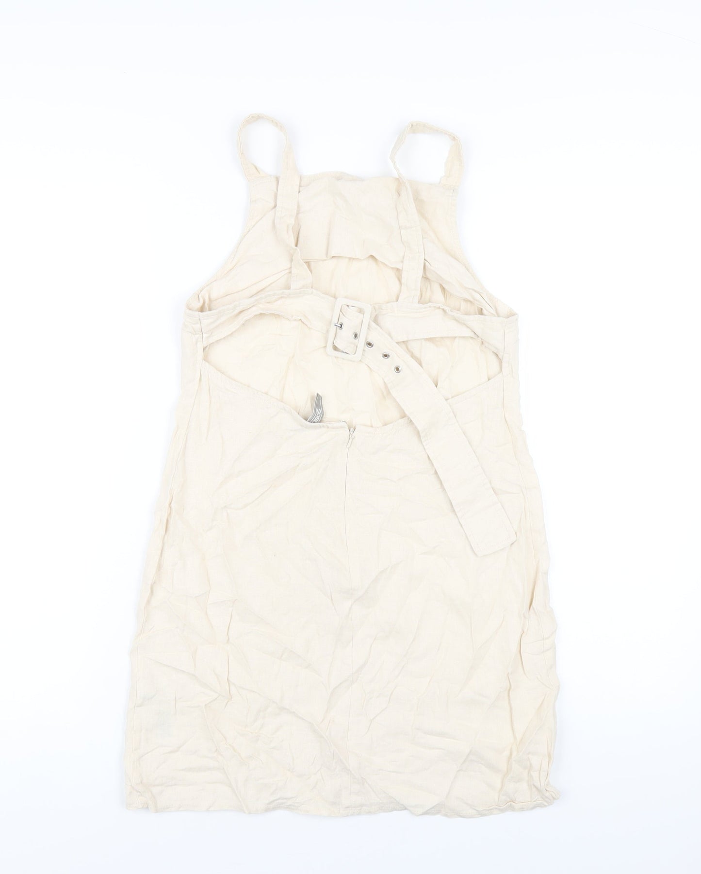 ASOS Womens Beige Linen A-Line Size 10 Square Neck Zip