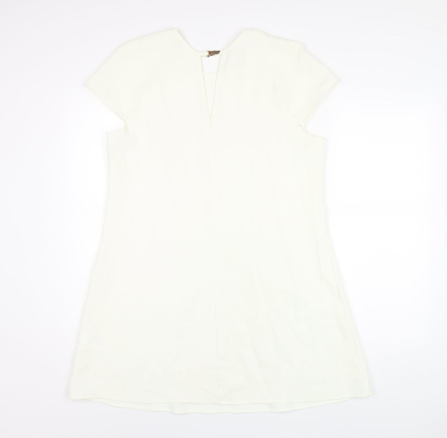 River Island Womens Ivory Polyester A-Line Size 14 Round Neck Buckle