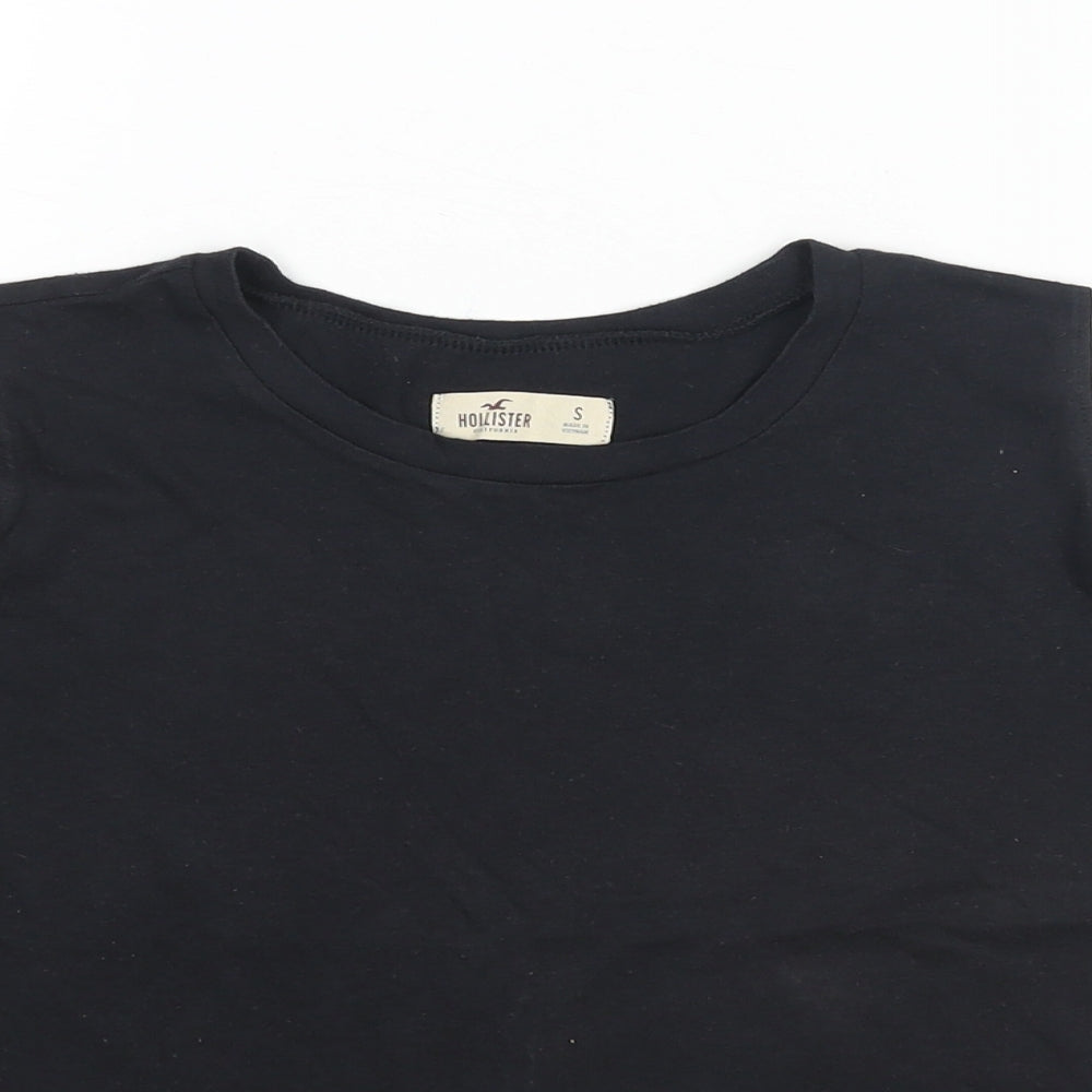 Hollister Womens Black Polyester Basic T-Shirt Size S Round Neck - Cold Shoulder