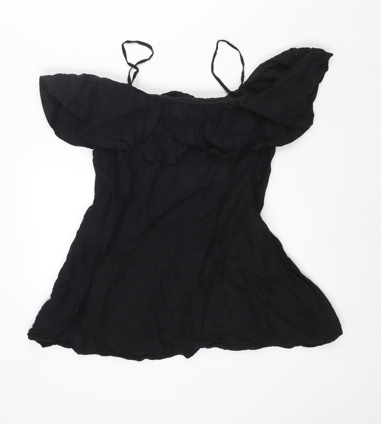 Zara Womens Black Linen Mini Size M Off the Shoulder Zip - Strap