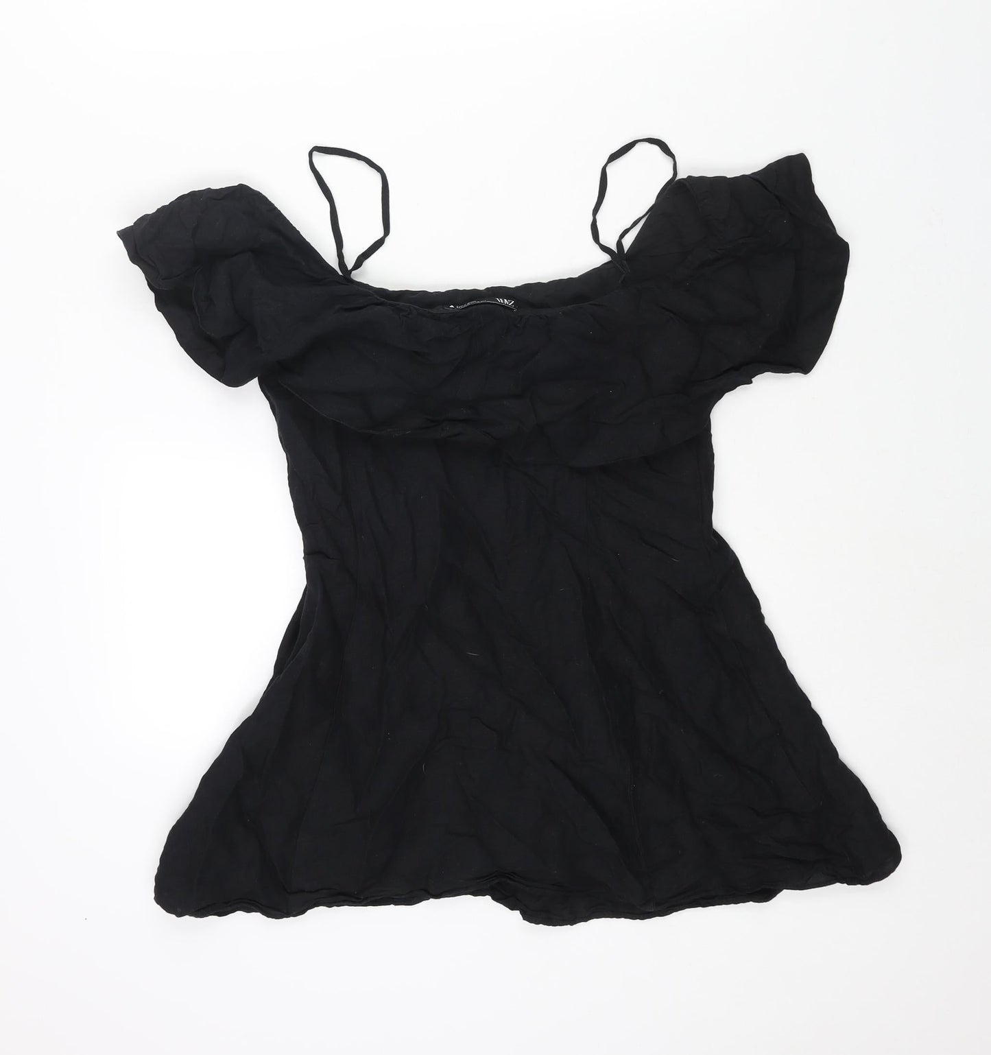 Zara Womens Black Linen Mini Size M Off the Shoulder Zip - Strap