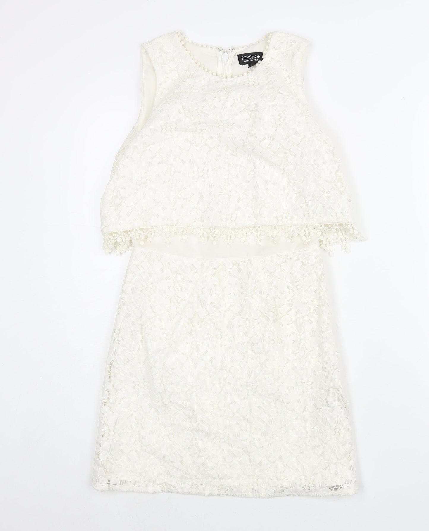 Topshop Womens Ivory Polyester Mini Size 8 Round Neck Zip