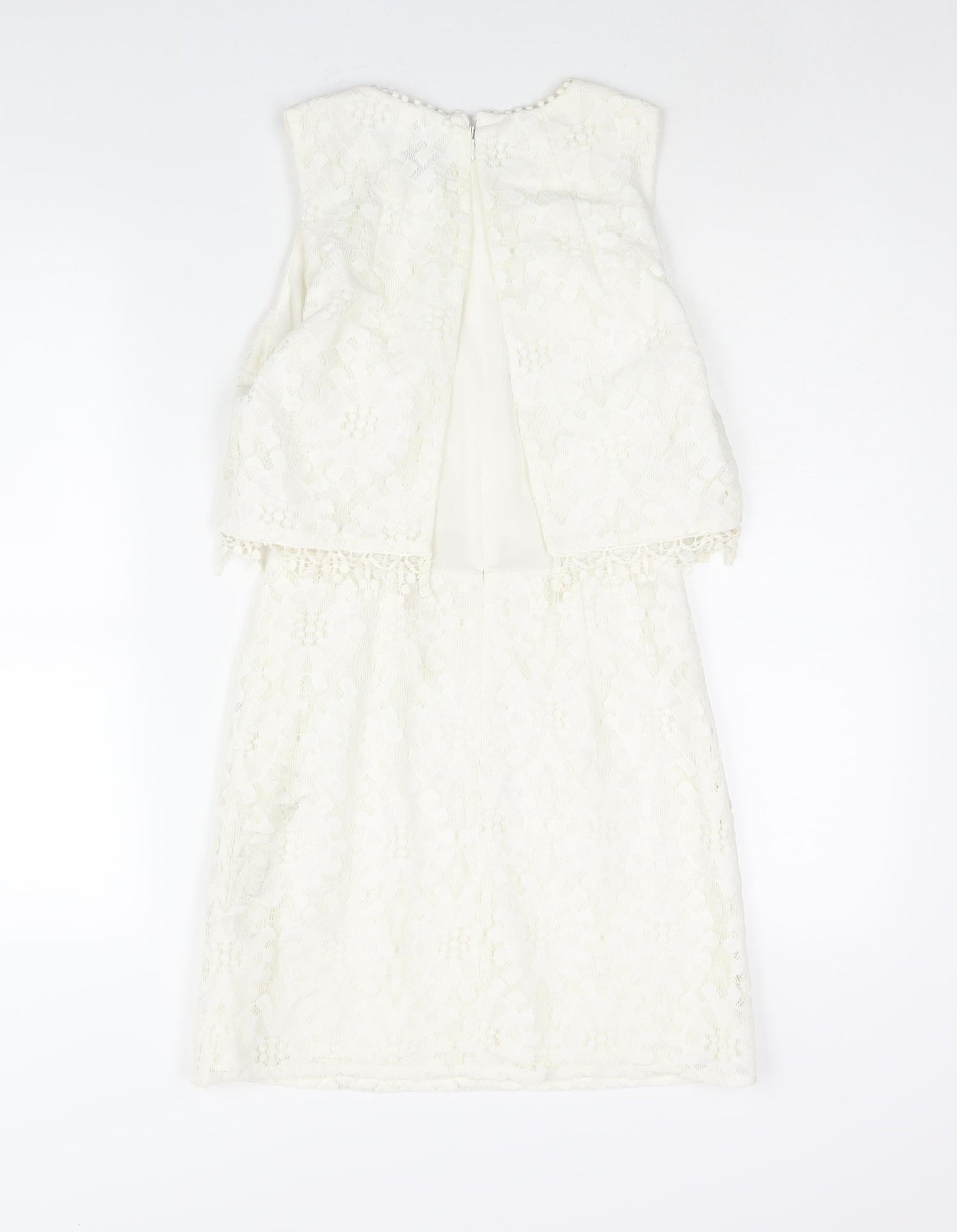 Topshop Womens Ivory Polyester Mini Size 8 Round Neck Zip