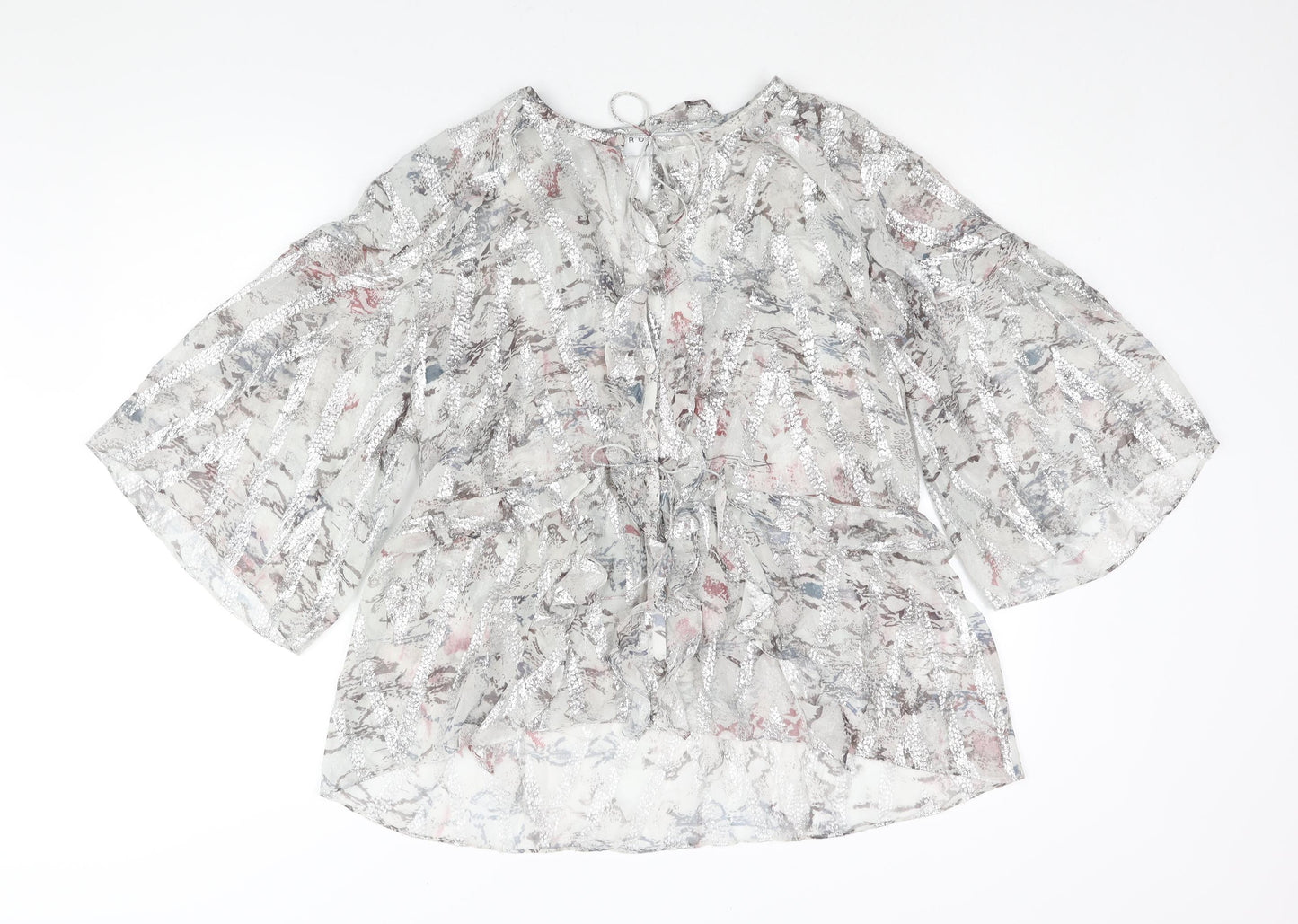 IRO Womens Silver Geometric Silk Basic Blouse Size 12 V-Neck - Frill