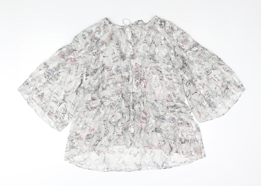IRO Womens Silver Geometric Silk Basic Blouse Size 12 V-Neck - Frill