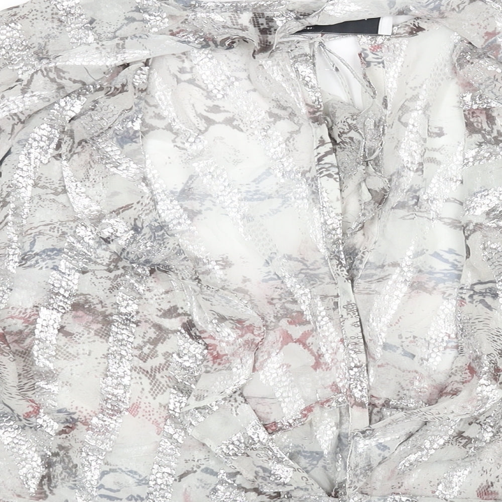 IRO Womens Silver Geometric Silk Basic Blouse Size 12 V-Neck - Frill