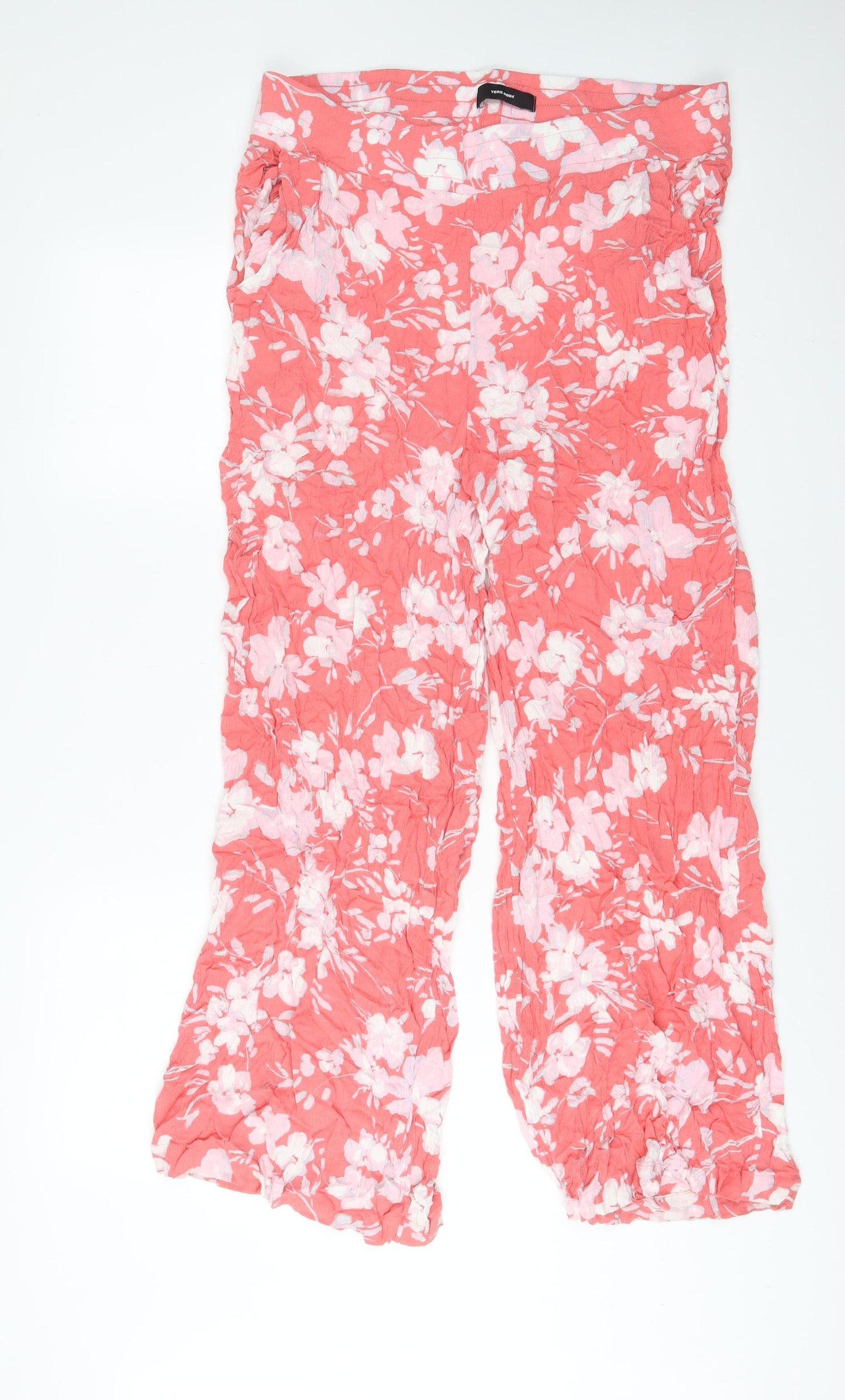 VERO MODA Womens Pink Floral Viscose Trousers Size 2XL L29 in Regular