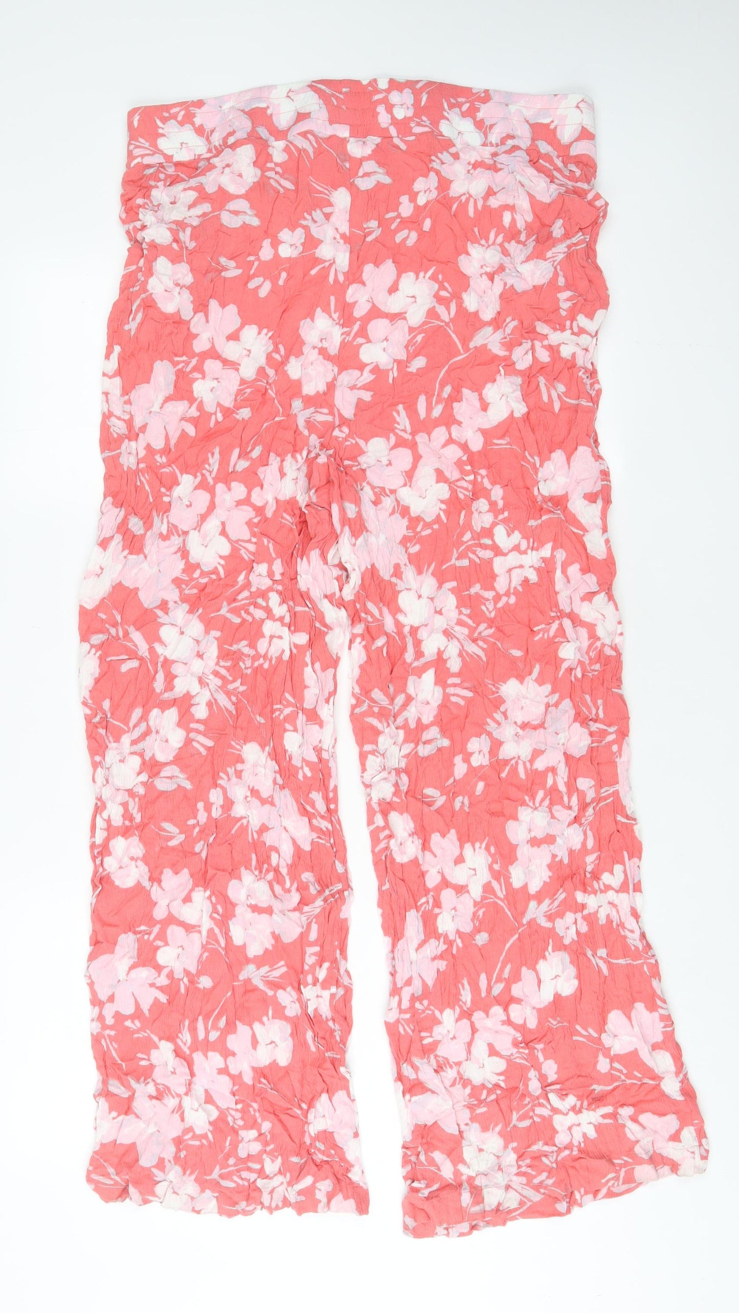 VERO MODA Womens Pink Floral Viscose Trousers Size 2XL L29 in Regular