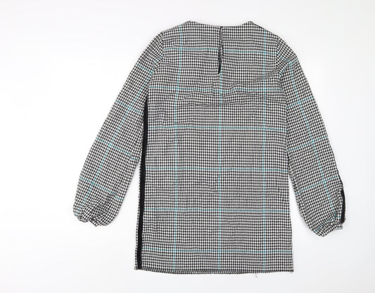 Zara Womens Black Houndstooth Polyester Sheath Size S Boat Neck Button