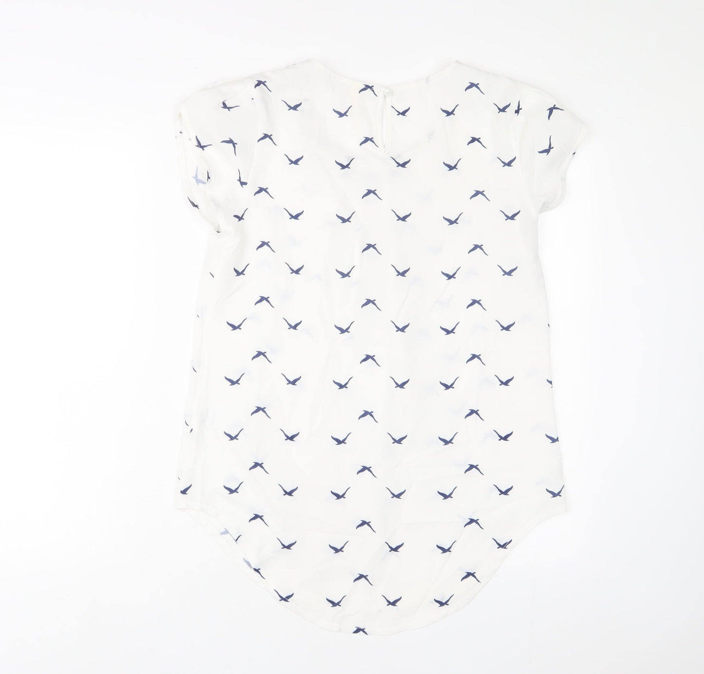 Stella Womens White Geometric Polyester Basic T-Shirt Size 8 Scoop Neck - Pleated