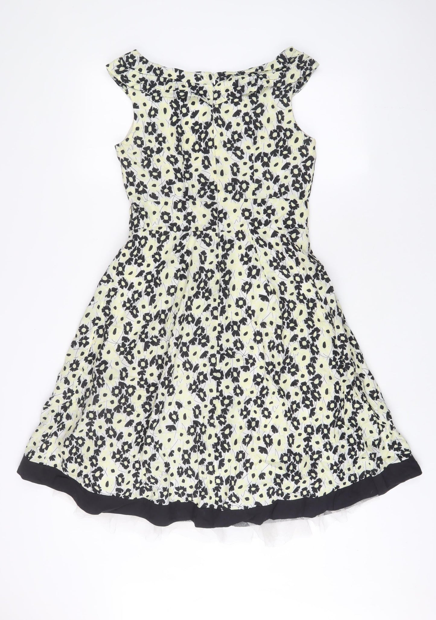Principles Womens Yellow Floral Cotton Fit & Flare Size 10 Boat Neck Zip