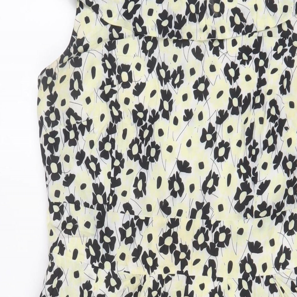 Principles Womens Yellow Floral Cotton Fit & Flare Size 10 Boat Neck Zip