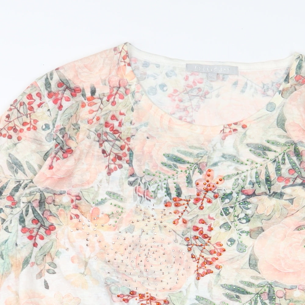 Pebble Bay Womens Pink Floral Polyester Tunic T-Shirt Size M Crew Neck