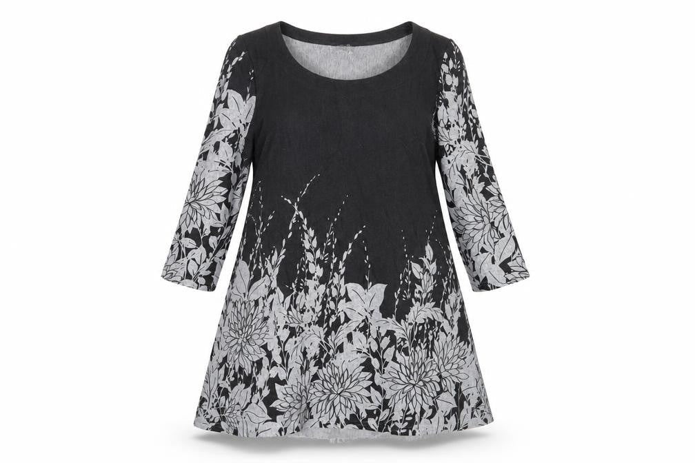 Front view of Roman women’s red floral polyester a-line, size UK 12, boat neck pullover