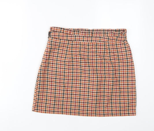 FOREVER 21 Womens Orange Plaid Polyester A-Line Skirt Size L Zip