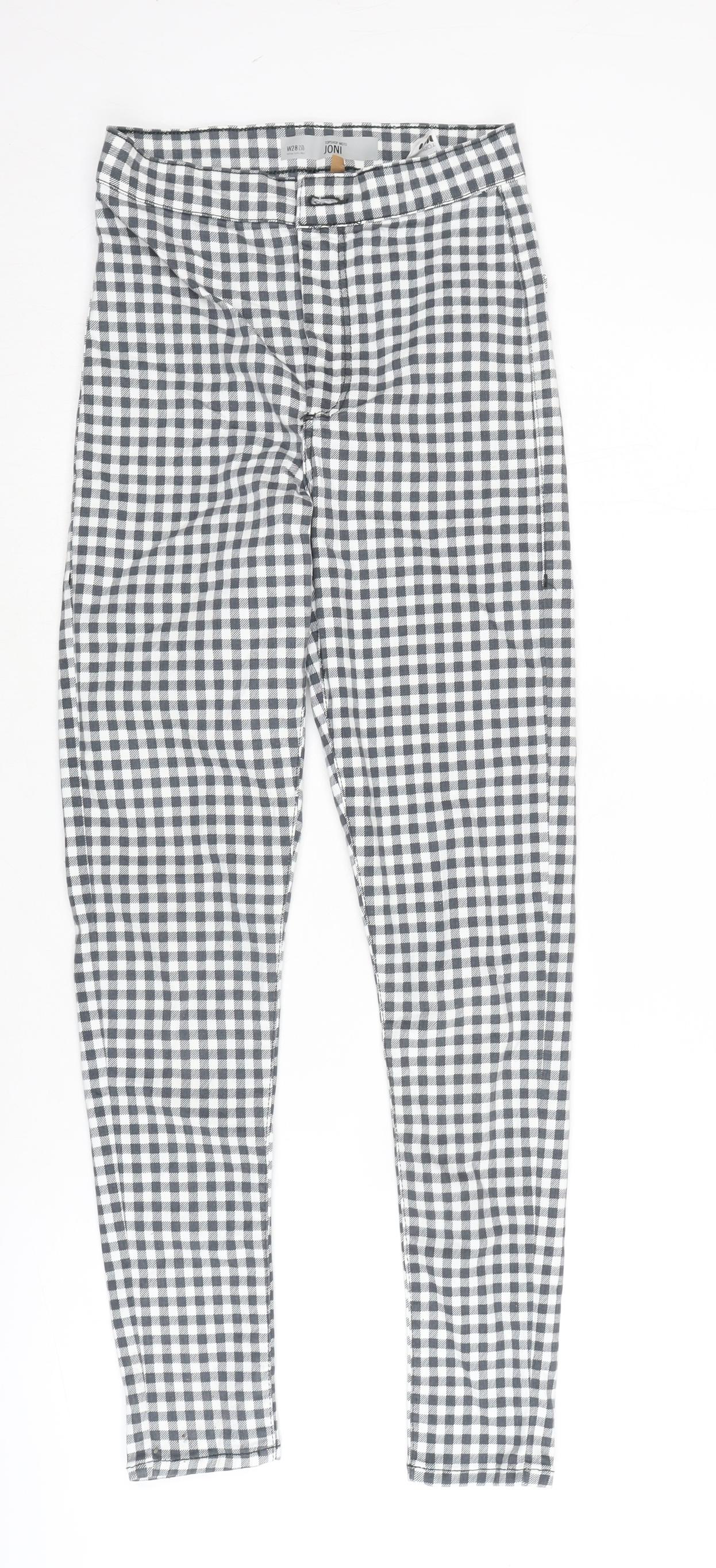Topshop Womens Grey Check Cotton Blend Straight Jeans Size 26 in L27 in Regular Zip