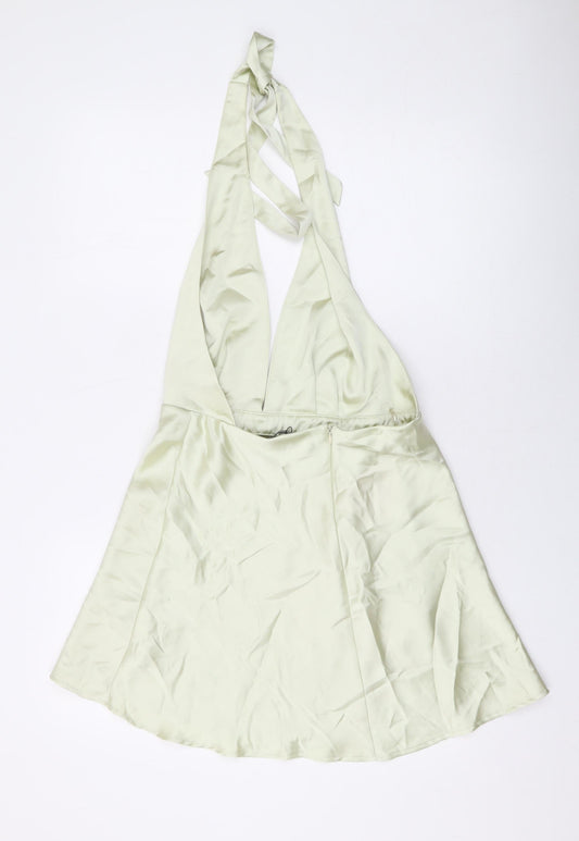 Zara Womens Green Polyester Mini Size M Halter Zip