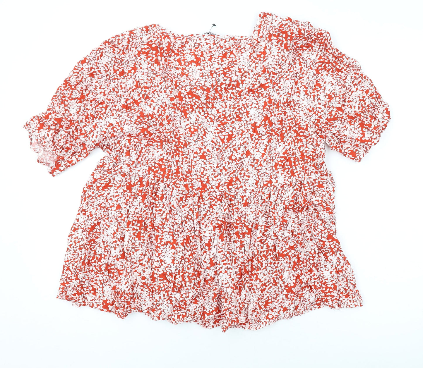 Roman Womens Red Floral Viscose Basic Blouse Size 16 V-Neck