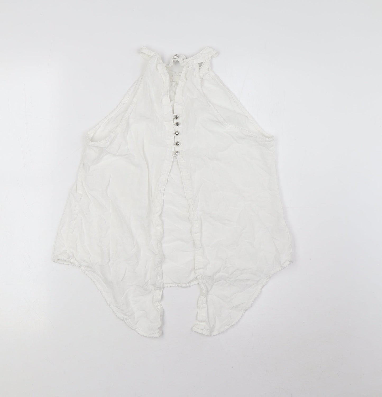 La Contonniere Womens White 100% Cotton Basic Button-Up Size M Halter - Open Back