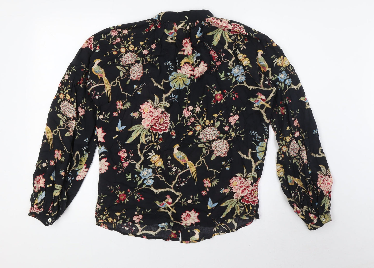 H&M Womens Multicoloured Lyocell Basic Blouse Size 8 Mock Neck - Bird Print, GP&J BAKER